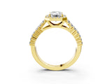 Yellow gold Emerald Cut Halo Pavé Diamond Engagement Ring with Split Shank and Four-Prong Setting_6