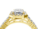 Yellow gold Emerald Cut Halo Pavé Diamond Engagement Ring with Split Shank and Four-Prong Setting_7
