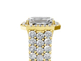 Yellow gold Emerald Cut Halo Pavé Diamond Engagement Ring with Split Shank and Four-Prong Setting_8
