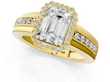 Yellow gold Emerald Cut Halo Pave Band Four-Prong Ring_62