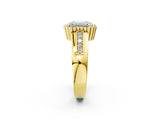 Yellow gold Emerald Cut Halo Pave Band Four-Prong Ring_63