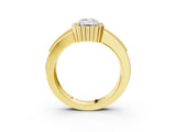 Yellow gold Emerald Cut Halo Pave Band Four-Prong Ring_64