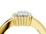 Yellow gold Emerald Cut Halo Pave Band Four-Prong Ring_65