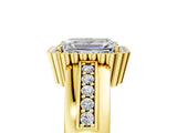 Yellow gold Emerald Cut Halo Pave Band Four-Prong Ring_66