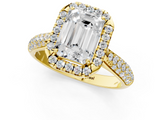 Yellow gold Emerald Cut Halo Pave Band Four-Prong Setting Ring_38