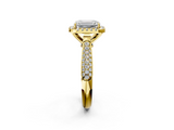 Yellow gold Emerald Cut Halo Pave Band Four-Prong Setting Ring_39