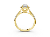 Yellow gold Emerald Cut Halo Pave Band Four-Prong Setting Ring_40