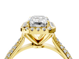 Yellow gold Emerald Cut Halo Pave Band Four-Prong Setting Ring_41