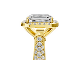 Yellow gold Emerald Cut Halo Pave Band Four-Prong Setting Ring_42