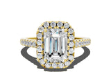 Yellow gold Emerald Cut Halo Pave Diamond Engagement Ring with Four-Prong Setting_3