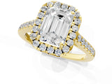 Yellow gold Emerald Cut Halo Pave Diamond Engagement Ring with Four-Prong Setting_4