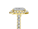 Yellow gold Emerald Cut Halo Pave Diamond Engagement Ring with Four-Prong Setting_8