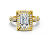 Yellow gold Emerald Cut Halo Pave Split Shank Prong Setting Ring_44