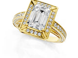 Yellow gold Emerald Cut Halo Pave Split Shank Prong Setting Ring_45