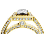 Yellow gold Emerald Cut Halo Pave Split Shank Prong Setting Ring_48