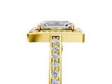 Yellow gold Emerald Cut Halo Pave Split Shank Prong Setting Ring_49