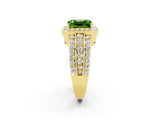 Yellow gold Emerald Cut Halo Peridot Ring with Split Shank and Four-Prong Setting_2