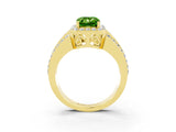 Yellow gold Emerald Cut Halo Peridot Ring with Split Shank and Four-Prong Setting_3