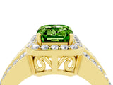 Yellow gold Emerald Cut Halo Peridot Ring with Split Shank and Four-Prong Setting_4
