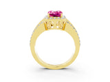 Yellow gold Emerald Cut Halo Pink Sapphire Ring with Split Shank and Four-Prong Setting_27