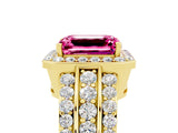 Yellow gold Emerald Cut Halo Pink Sapphire Ring with Split Shank and Four-Prong Setting_29