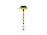 Yellow gold Emerald Cut Halo Round Diamond Pavé Band Four-Prong Ring_2