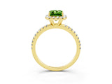 Yellow gold Emerald Cut Halo Round Diamond Pavé Band Four-Prong Ring_3