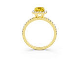 Yellow gold Emerald Cut Halo Round Diamond Pavé Band Four-Prong Ring_3