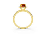 Yellow gold Emerald Cut Halo Round Diamond Pavé Band Four-Prong Ring_3