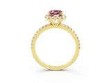 Yellow gold Emerald Cut Halo Round Diamond Pavé Band Four-Prong Ring_3