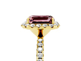 Yellow gold Emerald Cut Halo Round Diamond Pavé Band Four-Prong Ring_5