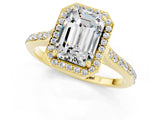 Yellow gold Emerald Cut Halo Round Diamond Pavé Band with Four-Prong Setting_1