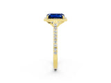 Yellow gold Emerald Cut Halo Round Diamond Pavé Band with Four-Prong Setting_2