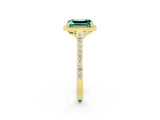 Yellow gold Emerald Cut Halo Round Diamond Pavé Band with Four-Prong Setting_2