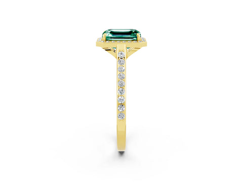 Yellow gold Emerald Cut Halo Round Diamond Pavé Band with Four-Prong Setting_2