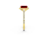 Yellow gold Emerald Cut Halo Round Diamond Pavé Band with Four-Prong Setting_2