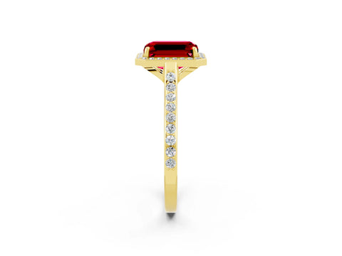 Yellow gold Emerald Cut Halo Round Diamond Pavé Band with Four-Prong Setting_2