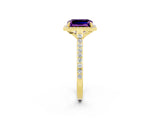Yellow gold Emerald Cut Halo Round Diamond Pavé Band with Four-Prong Setting_2