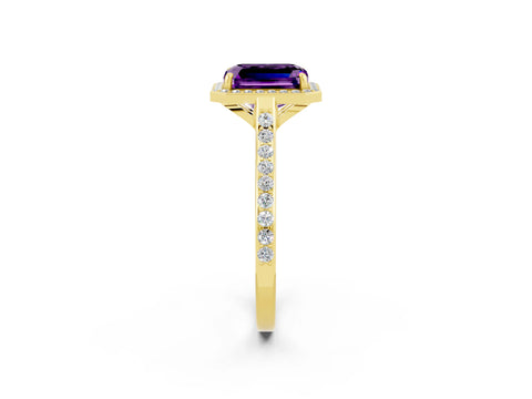 Yellow gold Emerald Cut Halo Round Diamond Pavé Band with Four-Prong Setting_2