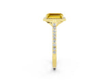Yellow gold Emerald Cut Halo Round Diamond Pavé Band with Four-Prong Setting_2