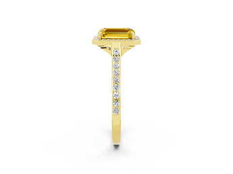 Yellow gold Emerald Cut Halo Round Diamond Pavé Band with Four-Prong Setting_2