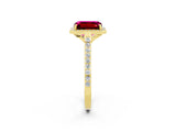 Yellow gold Emerald Cut Halo Round Diamond Pavé Band with Four-Prong Setting_2