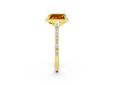 Yellow gold Emerald Cut Halo Round Diamond Pavé Band with Four-Prong Setting_2