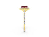 Yellow gold Emerald Cut Halo Round Diamond Pavé Band with Four-Prong Setting_2