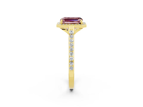 Yellow gold Emerald Cut Halo Round Diamond Pavé Band with Four-Prong Setting_2