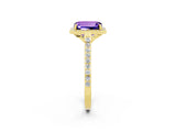 Yellow gold Emerald Cut Halo Round Diamond Pavé Band with Four-Prong Setting_2