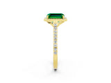 Yellow gold Emerald Cut Halo Round Diamond Pavé Band with Four-Prong Setting_2