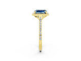 Yellow gold Emerald Cut Halo Round Diamond Pavé Band with Four-Prong Setting_2