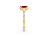 Yellow gold Emerald Cut Halo Round Diamond Pavé Band with Four-Prong Setting_2