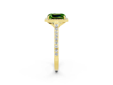 Yellow gold Emerald Cut Halo Round Diamond Pavé Band with Four-Prong Setting_2